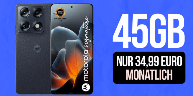 Motorola Signature 512GB mit Voucher für einmalig 39 Euro mit 45GB Allnet Flat und 100 Euro Wechselbonus und 75 Euro Cashback nur 34.99 Euro monatlich