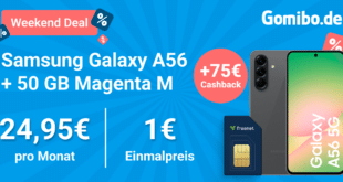Samsung Galaxy A56 256GB mit 50GB Allnet Flat und 125 Euro Wechselbonus nur 24.95 Euro monatlich - onTop 75€ Cashback