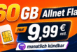 monatlich kündbar – 60GB Allnet Flat nur 9.99 Euro monatlich – nur 9.99€ Anschlusspreis