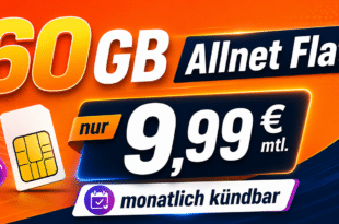 monatlich kündbar – 60GB Allnet Flatrate für nur 9.99€ monatlich – nur 9.99€ Anschlusspreis
