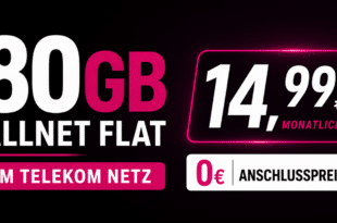 80GB Allnet Flat im Telekom Netz nur 14.99€ monatlich - 0€ Anschlusspreis