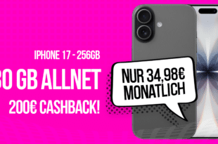iPhone 17 für einmalig 229 Euro mit 30GB Allnet Flat und 200 Euro Cashback und 50 Euro Wechselbonus nur 34.98 Euro monatlich