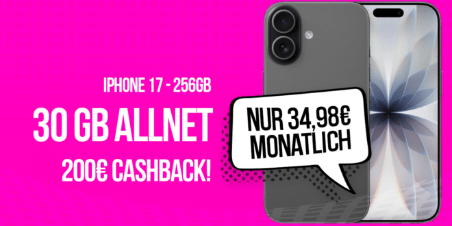 iPhone 17 für einmalig 229 Euro mit 30GB Allnet Flat und 200 Euro Cashback und 50 Euro Wechselbonus nur 34.98 Euro monatlich