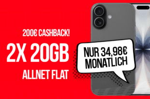 iPhone 17 für einmalig 199 Euro mit 2x 20GB Allnet Flat und 200 Euro Cashback und 50 Euro Wechselbonus nur 34.98 Euro monatlich