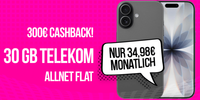 iPhone 17 für einmalig 199 Euro mit 30GB Allnet Flat und 300 Euro Cashback und 50 Euro Wechselbonus nur 34.98 Euro monatlich