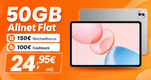 HONOR Pad 10 mit 50GB Allnet Flat und 150 Euro Wechselbonus und 100 Euro Cashback nur 24.95 Euro monatlich