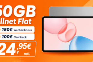HONOR Pad 10 mit 50GB Allnet Flat und 150 Euro Wechselbonus und 100 Euro Cashback nur 24.95 Euro monatlich