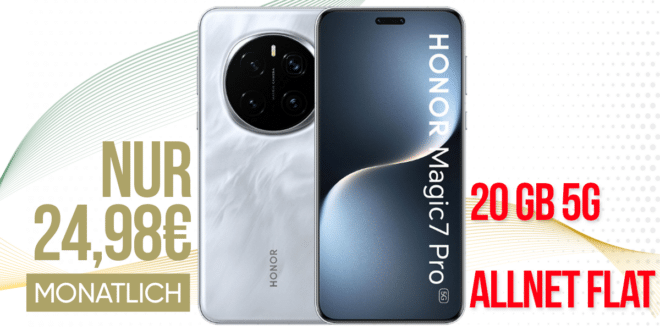 Honor Magic 7 Pro für einmalig 1 Euro mit 20GB Allnet Flat (+10GB extra SIM) nur 24.98 Euro monatlich