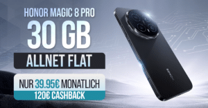 Honor Magic 8 Pro mit Voucher für einmalig 239 Euro mit 30GB Allnet Flat und 120 Euro Cashback nur 39.95 Euro monatlich