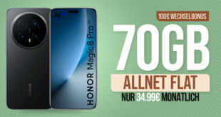 Honor Magic 8 Pro mit Voucher für einmalig 239 Euro mit 70GB Allnet Flat und 100 Euro Wechselbonus nur 34.99 Euro monatlich