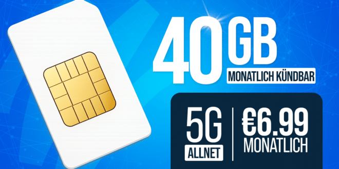 monatlich kündbar - 40GB Allnet Flat dauerhaft für 6.99 Euro monatlich