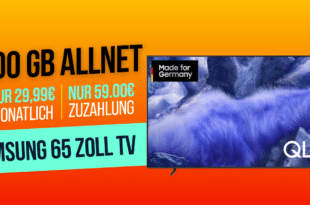 Samsung 65 Zoll QLED 4K Vision AI Smart TV für einmalig 59 Euro mit 100GB Allnet Flatrate nur 29.99 Euro monatlich