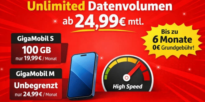 Vodafone Deal für Bestandskunden: Unlimited Datenvolumen schon ab 24,99€ monatlich!
