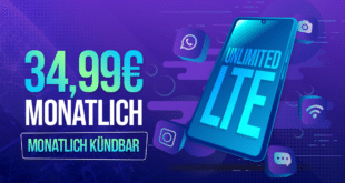 monatlich kündbar im o2 Netz – unlimited Max (5G max. 300 MBit/s) Allnet Flat nur 34.99 Euro monatlich – Anschlusspreis nur 9.99€