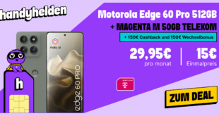 Motorola Edge 60 Pro 512GB für einmalig 15 Euro mit 50GB Allnet Flat und 150 Euro Wechselbonus und 150 Euro Cashback nur 29.95 Euro monatlich