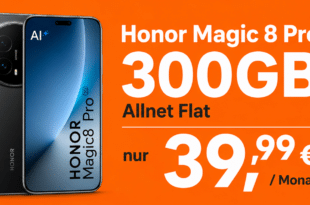 Honor Magic 8 Pro für einmalig 140 Euro mit 300GB Allnet Flat und 100 Euro Wechselbonus nur 39.99 Euro monatlich