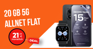 Xiaomi Redmi Note 15 Pro+ & Redmi Watch 5 Lite mit 20GB Allnet Flat nur 21.99 Euro monatlich - 30GB nur 22.99 Euro