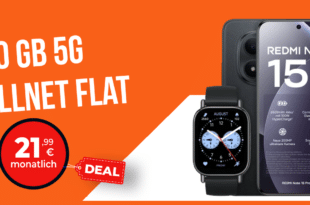 Xiaomi Redmi Note 15 Pro+ & Redmi Watch 5 Lite mit 20GB Allnet Flat nur 21.99 Euro monatlich - 30GB nur 22.99 Euro