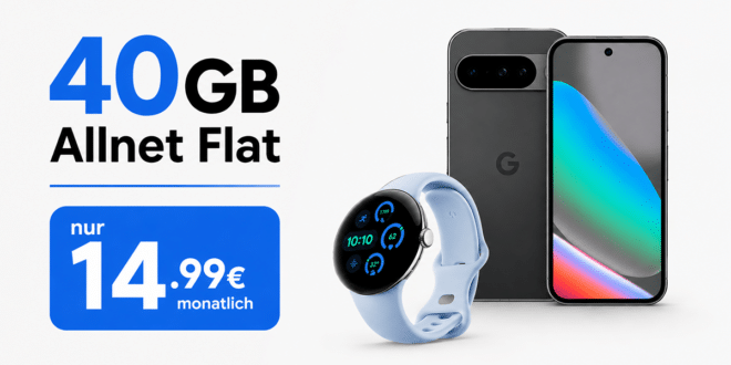 Google Pixel 10 & Google Pixel Watch 3 LTE für einmalig 99 Euro mit 40GB Allnet Flat nur 14.99 Euro monatlich