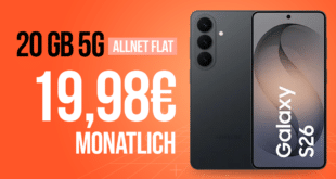 Samsung Galaxy S26 für einmalig 109 Euro (Einsendung Altgerät) mit 20GB Allnet (+10GB extra SIM) nur 19.98 Euro monatlich