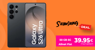 Samsung Galaxy S26 Ultra mit Gutscheincode für einmalig 159 Euro mit 50GB Allnet Flat und 125 Euro Wechselbonus nur 39.95 Euro monatlich