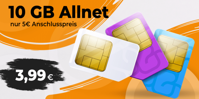 Allnet Flat 10GB nur 3.99 Euro monatlich - nur 5 Euro Anschlusspreis