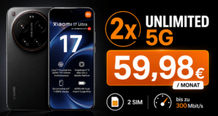 Xiaomi 17 Ultra 512GB für einmalig 99 Euro mit 2x unlimited o2 Allnet Flat (2 SIM Karten) für zusammen nur 59.98 Euro monatlich