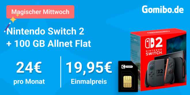 Nintendo Switch 2 für 19.95€ und 30€ Cashback mit 100GB Allnet Flat nur 24 Euro monatlich