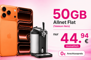 iPhone 17 Pro Max & Bierzapfanlage Beer Master für einmalig 300 Euro mit 50GB Telekom Allnet Flat nur 44.94€ monatlich