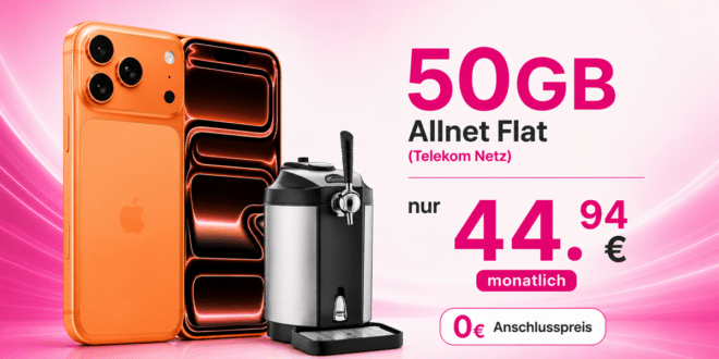 iPhone 17 Pro Max & Bierzapfanlage Beer Master für einmalig 300 Euro mit 50GB Telekom Allnet Flat nur 44.94€ monatlich