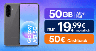 Samsung Galaxy A57 5G 256GB mit 50GB Allnet Flat und 50€ Cashback nur 19.99 Euro monatlich
