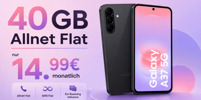 Samsung Galaxy A37 5G 256GB für einmalig 29 Euro mit 40GB Allnet Flat nur 14.99 Euro monatlich