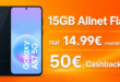 Samsung Galaxy A57 für einmalig 69 Euro mit 15GB Allnet Flat und 50€ Cashback nur 14.99 Euro monatlich