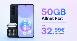 Samsung Galaxy A57 & Buds4 für einmalig 25 Euro mit 50GB Allnet Flat nur 32.99 Euro monatlich