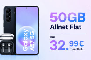 Samsung Galaxy A57 & Buds4 für einmalig 25 Euro mit 50GB Allnet Flat nur 32.99 Euro monatlich