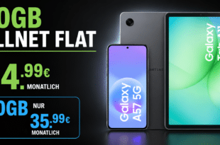 Samsung Galaxy A57 & Galaxy Tab A11 für einmalig 19 Euro mit 20GB Allnet Flat nur 34.99 Euro monatlich - 30GB nur 35.99€ monatlich