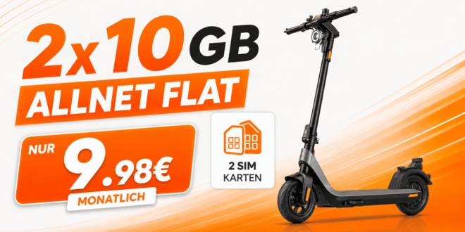 Niu KQI2 Pro E-Scooter mit 2x10GB Allnet Flat nur 9.98 Euro monatlich