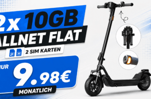 Niu KQi 100F E-Scooter für einmalig 9 Euro mit 2x10GB Allnet Flat nur 9.98 Euro monatlich