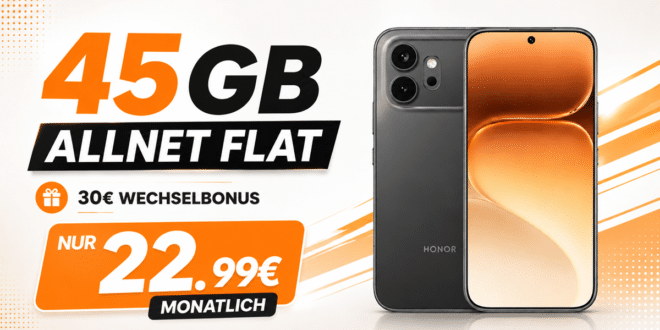Honor 600 mit Vertrag - 256GB für einmalig 29 Euro mit 45GB Allnet Flat und 30 Euro Wechselbonus nur 22.99 Euro monatlich