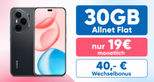 Honor 400 Pro für einmalig 59 Euro mit 30GB Allnet Flat und 40 Euro Wechselbonus nur 19.00 Euro monatlich
