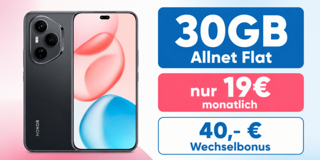 Honor 400 Pro für einmalig 59 Euro mit 30GB Allnet Flat und 40 Euro Wechselbonus nur 19.00 Euro monatlich