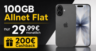 iPhone 17 für einmalig 299 Euro mit 100GB Allnet Flat und 200 Euro Cashback nur 29.99 Euro monatlich