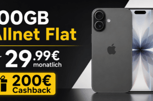 iPhone 17 für einmalig 299 Euro mit 100GB Allnet Flat und 200 Euro Cashback nur 29.99 Euro monatlich