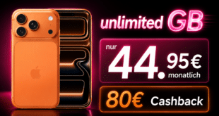 iPhone 17 Pro für einmalig 219 Euro mit Telekom unlimited Allnet Flat und 80€ Cashback nur 44.95 Euro monatlich