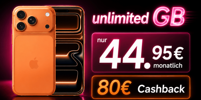 iPhone 17 Pro für einmalig 219 Euro mit Telekom unlimited Allnet Flat und 80€ Cashback nur 44.95 Euro monatlich