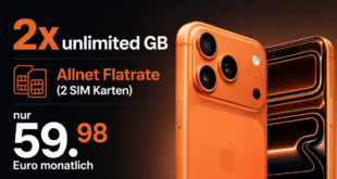 iPhone 17 Pro Max 512GB für einmalig 399 Euro mit 2x unlimited o2 Allnet Flat (2 SIM Karten) für zusammen nur 59.98 Euro monatlich