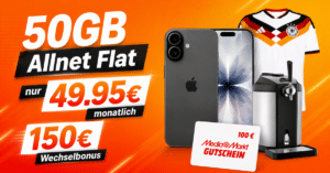 iPhone 17 & Bierzapfanlage & DFB Heimtrikot & 100€ MediaMarkt Gutschein für einmalig 99 Euro mit 50GB Allnet Flat und 150€ Wechselbonus nur 49.95 Euro monatlich