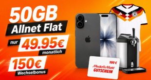 iPhone 17 & Bierzapfanlage & DFB Heimtrikot & 100€ MediaMarkt Gutschein für einmalig 159 Euro mit 50GB Allnet Flat und 150€ Wechselbonus nur 49.95 Euro monatlich