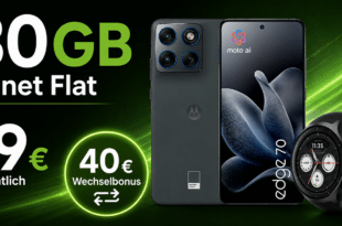 Motorola Edge 70 512GB & Motorola Watch mit 30GB Allnet Flat und 40€ Wechselbonus nur 19 Euro monatlich