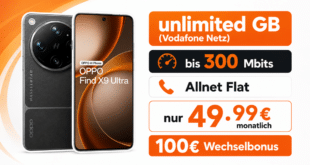 OPPO Find X9 Ultra mit Vodafone Vertrag - 512GB einmalig 699 Euro mit unlimited Allnet Flat und 100€ Wechselbonus für 49.99 Euro monatlich